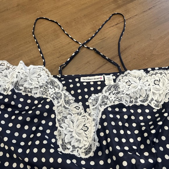 Vintage Victorias Secret Chemise Womens Large Polka Dot Lace Nightgown 90s - Picture 1 of 5